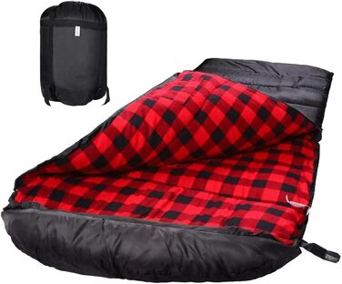Cotton Flannel Sleeping Bag for Adults - Camping, Hiking & Backpacking - Lightweight 3-4 Season Sleeping Bag (Black/Red)