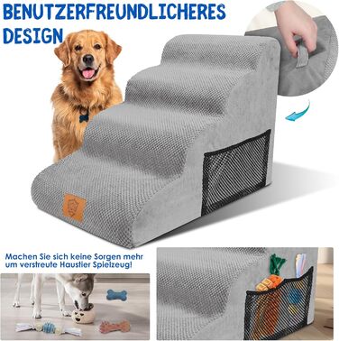 Dog stairs, dog stairs 50cm high, pet stairs 4 steps, removable non-slip foam dog ramp, dog stairs for small dogs and cats, washable cat stairs