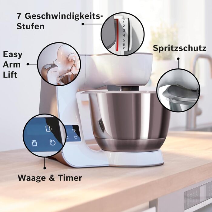 Bosch Kitchen Machine Series 4 MUM5XW20, 3.9 L Stainless Steel Bowl & MUZ5EB2, 550ml, Homemade Ice Cream, Sorbet, and Frozen Yogurt, White, Compatible with Kitchen Machine Series 4 White / Champagne 2-Piece Accessory Bundle with Ice Cream Maker
