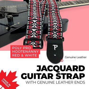 Гітарний ремінь Perri's Leather Poly Pro Hootenanny 58' (Rot/Weiß)