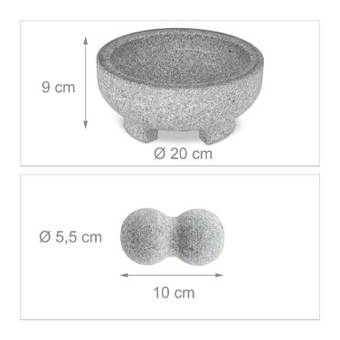Гранітний ступка з товкачиком Relaxdays, сірий, 9x20 см - для спецій та трав