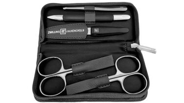 Набір для манікюру Zwilling 5-ти частинний: ножиці, пінцет, догляд за нігтями. Чорне шкіряне етажерка