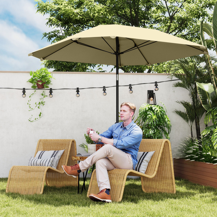 Сонцезахисний парасолька Outsunny Ø233 см, парасолька зі згинанням, восьмигранна парасолька для балкона, пляжний парасолька, стійкий до вітру, стабільний, парасолька для ринку, парасолька з ручним підйомником, сонцезахист для пляжу, балкона, тераси, саду,
