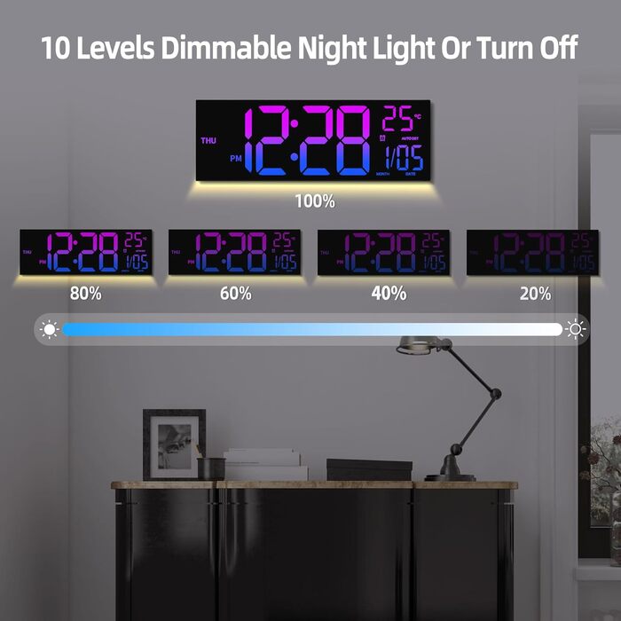 HAITANG Wall Clock Digital - 8 Colors Digital Wall Clock 16.2