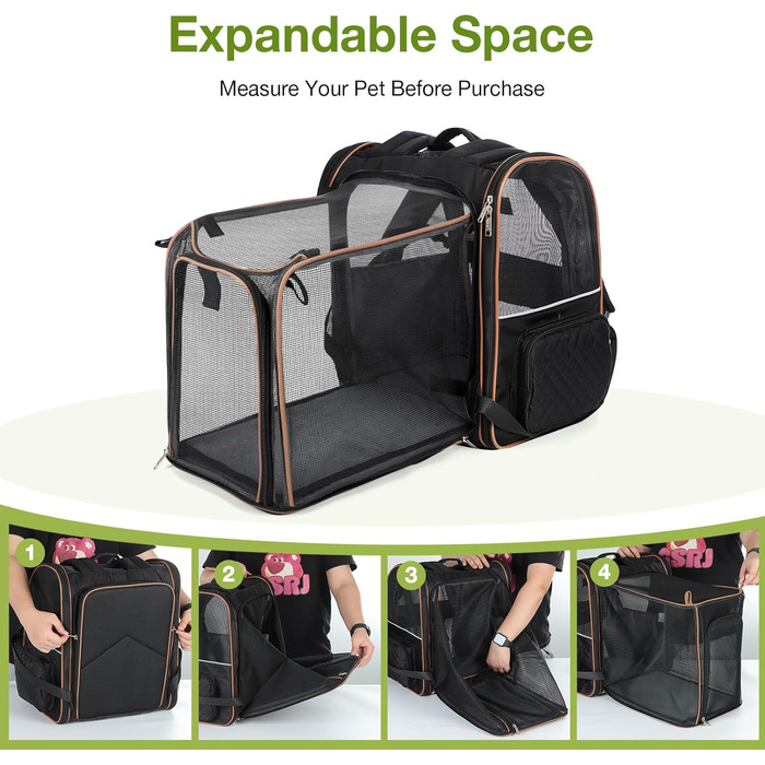 Рюкзак-переноска для котів Hunderucksack, 2-в-1, до 8 кг, розширюваний, чорний