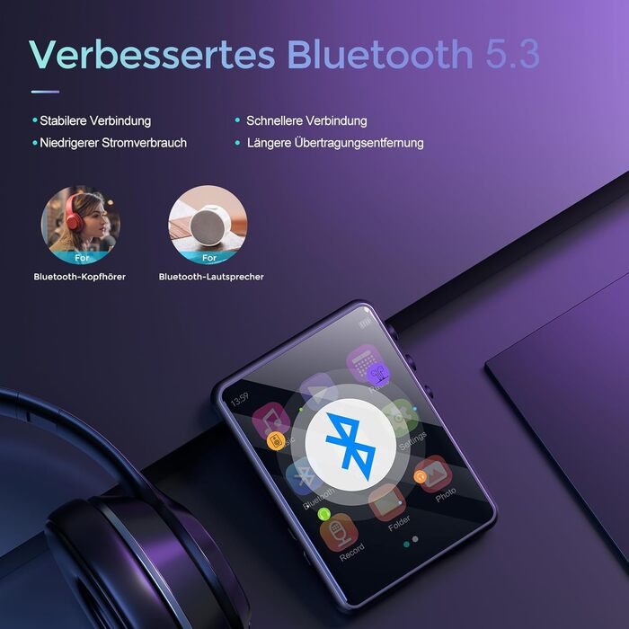 MP3 плеєр 64GB Bluetooth 5.3 HiFi з металевим корпусом, радіо FM, диктофон, сенсорний екран 2.4