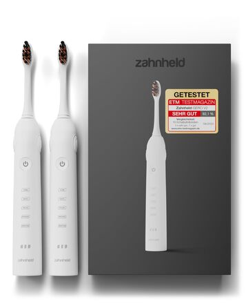 Електрична звукова зубна щітка Zahnheld® | Якість, насадка та футляр | чорна (Gero G2, 2 шт. відбілювальні)