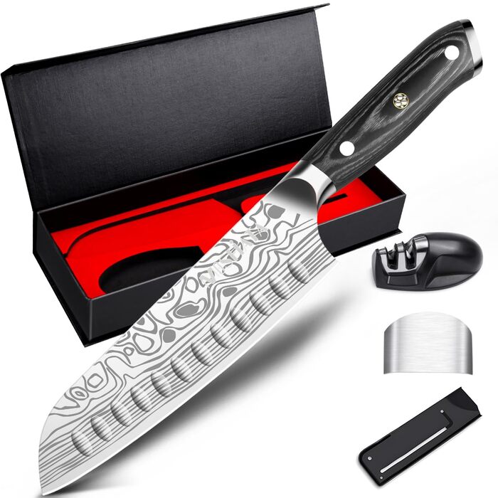 Ніж Santoku MOSFiATA 18 см кухонний, сталь EN 1.4116, дерев'яна ручка - гострий ніж для кухні