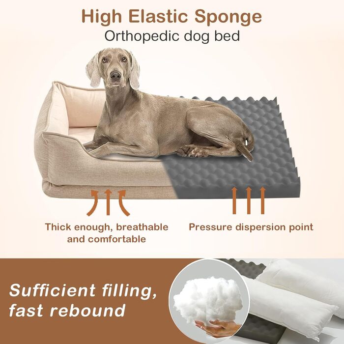 Ортопедичне ліжко для собак та котів, миється, для середніх та маленьких собак, знімний кошик, пухнастий, стійкий до укусів (75 x 62 x 25 см, кольоро персика)