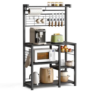 Стелаж кухонний VASAGLE KKS026B01, підлоговий, з магнітною смугою для ножів, кошиком, тримачем для рушників, 12 гачків, вінтажний коричневий-чорний