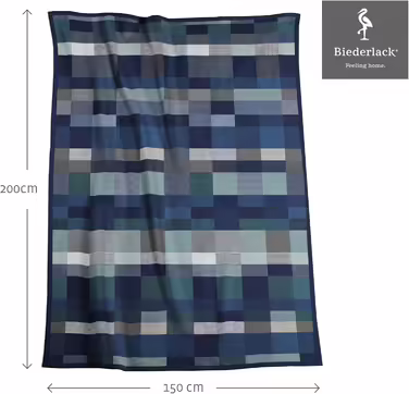 biederlack® Fluffy Throw Blanket made of cotton blend | Made in Germany | Öko-Tex certified | sustainably produced | Living blanket Color Squares Dark Blue in dark blue-grey | Sofa blanket in 150x200 cm