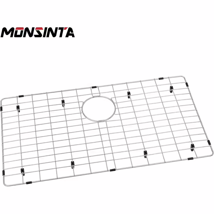 Kitchen grid and sink protector, stainless steel sink grid 71 x 40 cm, with rear drain for single sinks, sink grid, dish rack