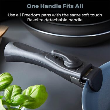 Набір посуду Tower Freedom T800203/T800202: 3 шт., керамічне покриття, знімний ручка, графіт, алюміній, сірий (24 та 28 см)