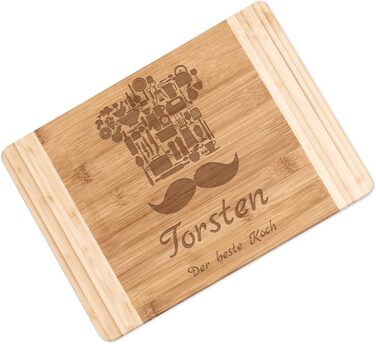 Maverton Bamboo Cutting Board with Engraving - Serving Board - Charcuterie Board solid wood - Size: 35x25 cm - Cutting board for men - for birthdays - for Christmas - chef's hat