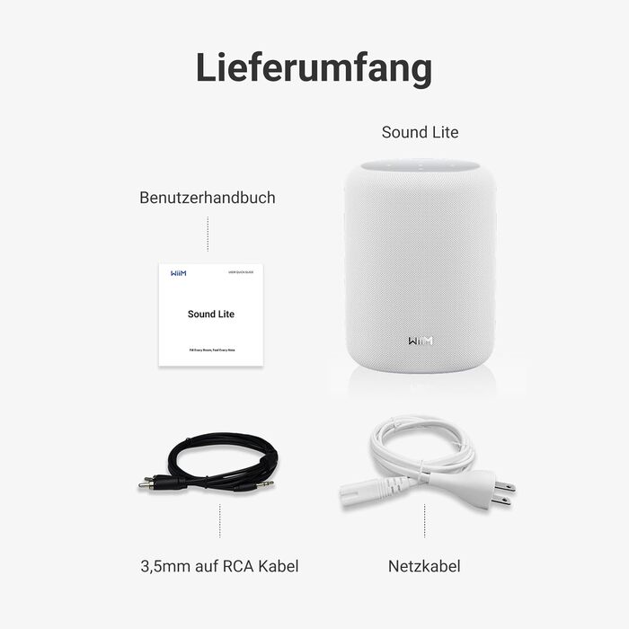 WiiM Sound Lite – Розумна колонка з Alexa, Wi-Fi 6E, Bluetooth 5.3, Hi-Res 24-bit/192kHz, AI RoomFit, 100W, для ПК та TV, Біла