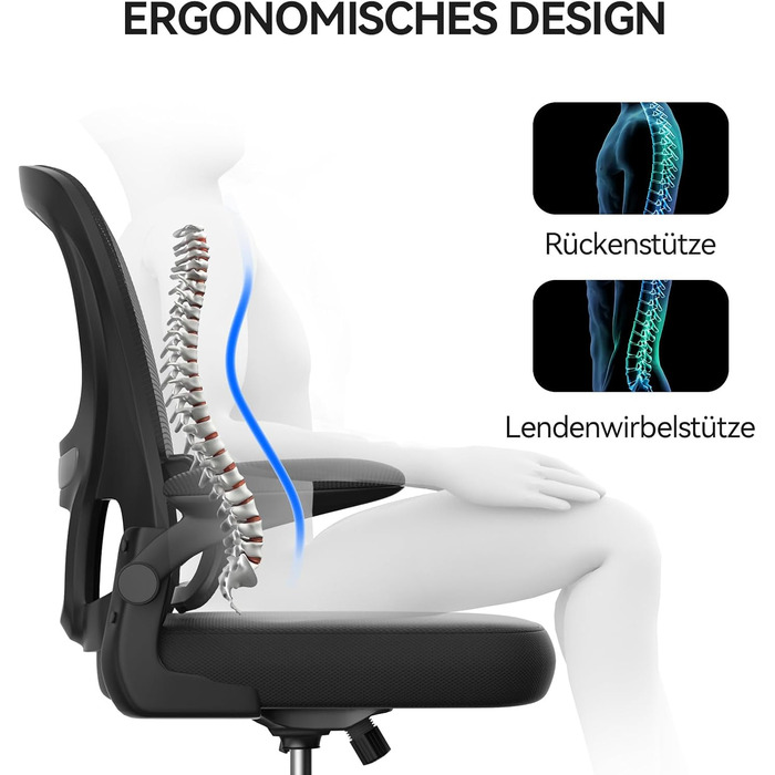 Офісний стіл Naspiro, ергономічне крісло з регульованою підголівником, підлокітниками та підтримкою попереку, поворотне крісло з дихаючою сіткою для дому та офісу (Чорний 2, без підголівника)