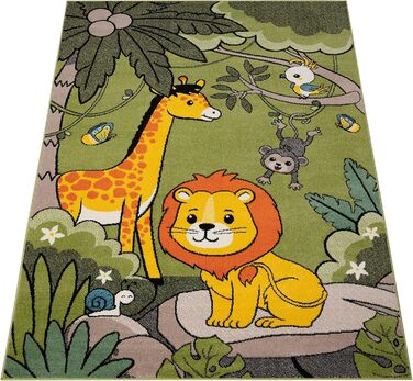 Paco Home Children's Rug Play Rug Jungle Animals Palm Trees MONKEY Elephant Giraffe Lion Green, Size: 80x150 cm