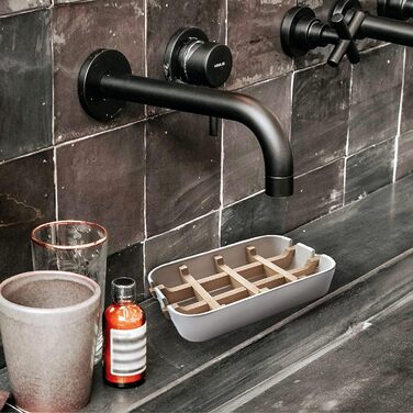 Сучасний тримач для мила та мильниця з бамбукової фібри, чорний, 13x7,6x2,5 см, для кухні, ванної кімнати та барної мийки