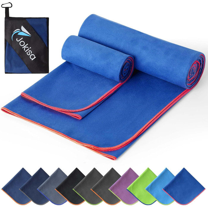 Набір з 2 рушників з мікрофібри (180x90см + 100x50см), швидковисихаючі, без піску, для пляжу, спорту, фітнесу, кемпінгу, темно-сірий - зелений (королівський синій - червоний)