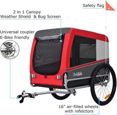 Причіп для собак Tiggo VS Pets L - великий, 270л, для собак до 35 кг, складаний, червоний