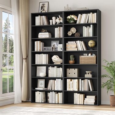 Книжкова шафа FirFurd з 7 полицями, чорна, 209,5x60x23,5 см, для вітальні, офісу та спальні