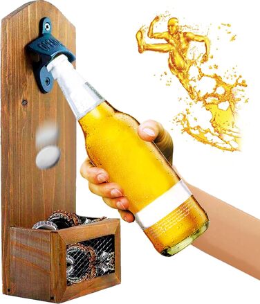 Goldmiky Wooden Bottle Openers for Wall Mounting, Vintage Wooden Bottle Opener for Bar, Kitchen, Terrace, Wall Bottle Opener Bottle Opener Bar Beer, Gift for Men and Beer Lovers Style A