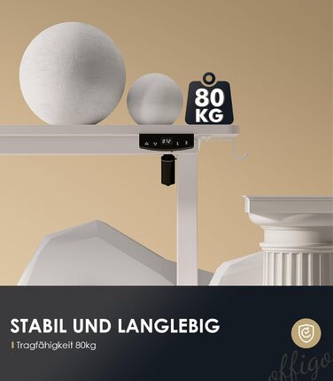 Регульований стіл OffiGo 160x70 см, електричний, з USB, 2 пам'яті, для офісу та дому, білий