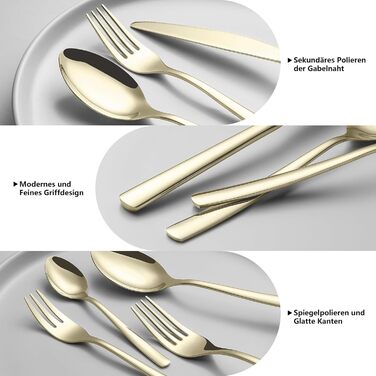 Champagne cutlery set, 30 pieces, shiny champagne-colored cutlery for 6 people, made of high-quality stainless steel, including knives, forks, and spoons, suitable for kitchens, hotels, and restaurants, dishwasher safe.