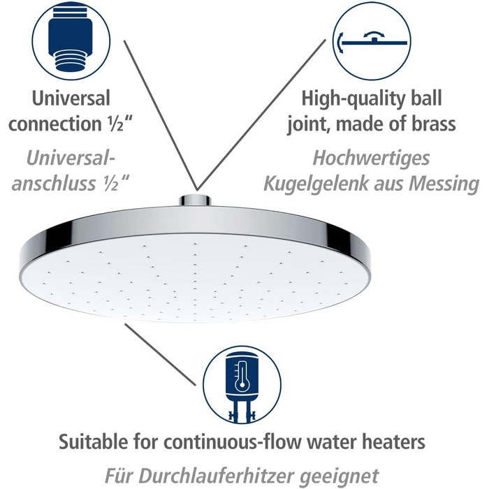 WENKO Showerhead Automatic Cleaning - Anti-Limescale Universal Showerhead with Automatic Cleaning System, Plastic (ABS), 22.5 x 22.5 cm, Silver Glossy, Chrome, 24000100