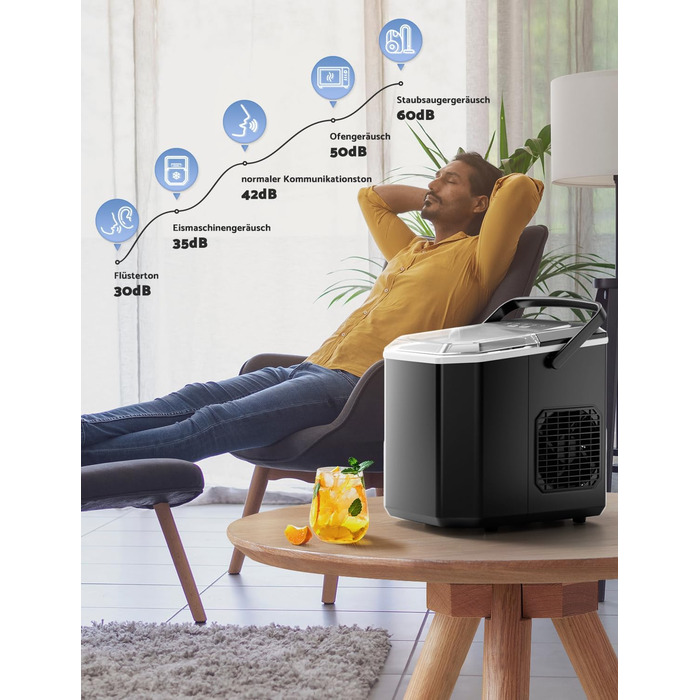 Машина для приготування льоду, 12 кг/24 год, 9 кубиків за 6-8 хв, з обертовим лотком та ручкою, для дому/кухні/кемпінгу, об'єм 1,5 л