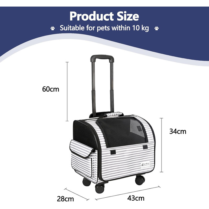 Транспортна сумка для собак та котів Galatée з колесами, розкладний рюкзак-переноска для тварин, сумісна з авіакомпаніями, з дихаючою сіткою (білий)