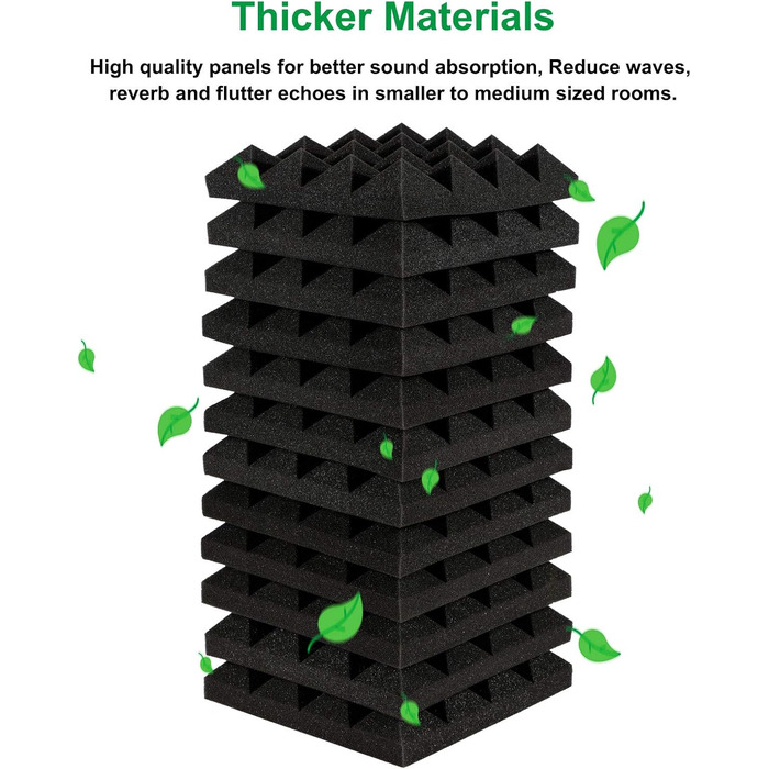 Звукопоглинаючі панелі AGPtEK, акустичний поролон для студії, офісу та кімнати (25 x 25 x 5 см, 24 шт), чорний