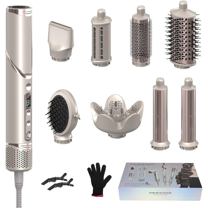 Мультистайлер для волосся AirStyler 1600W з 110000 RPM мотором: фен, плойка, насадки для укладки, дифузор, щітка