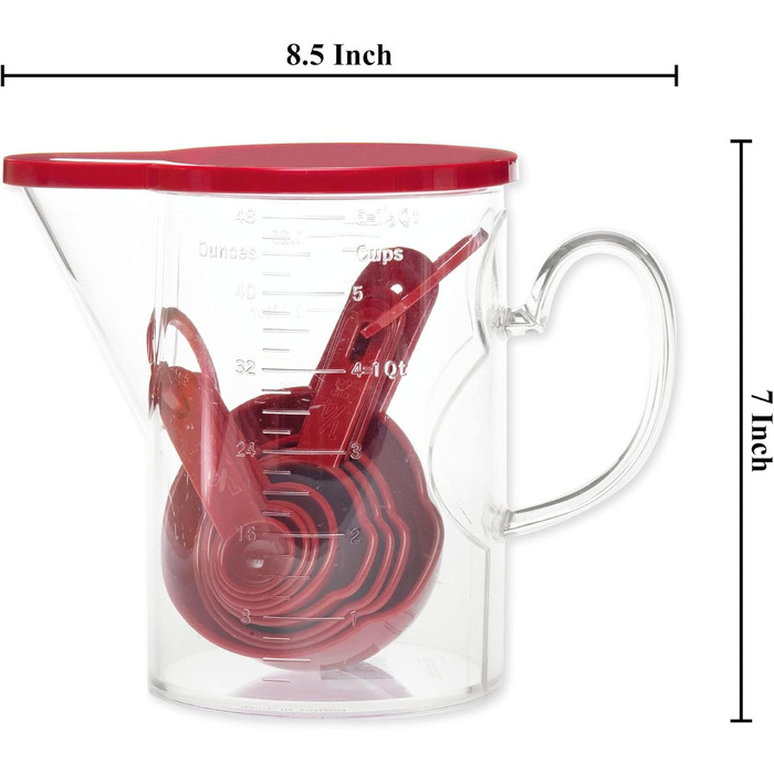 Supreme Housewares Measuring Cups and Spoons, 10-Piece Set, Plastic, Multi-Purpose Kitchen Utensils, Cooking and Baking Tools, BPA-Free, Dishwasher Safe for Liquids and Dry Ingredients (red)
