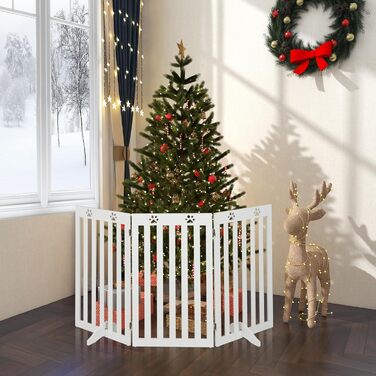 Захисний бар'єр для собак Costway 89 см, дерев'яне огорожа, дитяче ворота, розкладне, для захисту сходів, гнучкий бар'єр (3 панелі, білий)