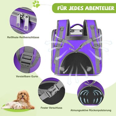 Рюкзак для котів та собак великих порід від ALLSOPETS, дихаючий, з фронтальною відкриваемою конструкцією та страхувальним ремінцем, ідеальний для подорожей, прогулянок та хайкінгу (Квітково-рожевий, Лавандовий)