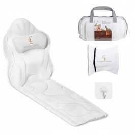 Подушка для ванни для всього тіла 126x41 см з підголовником, підтримкою для шиї, спини та ніг. Біла, тепла біла. У комплекті: мішок для прання/подорожі та гачок для сушіння.