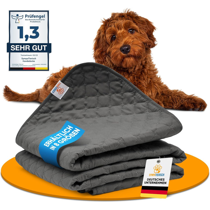 Водонепроникний плед для собак SympaTierisch - захисний килимок для дивана та ліжка - нековзкий, підходить для великих собак, можна прати в пральній машині, 100 x 80 см, сірий