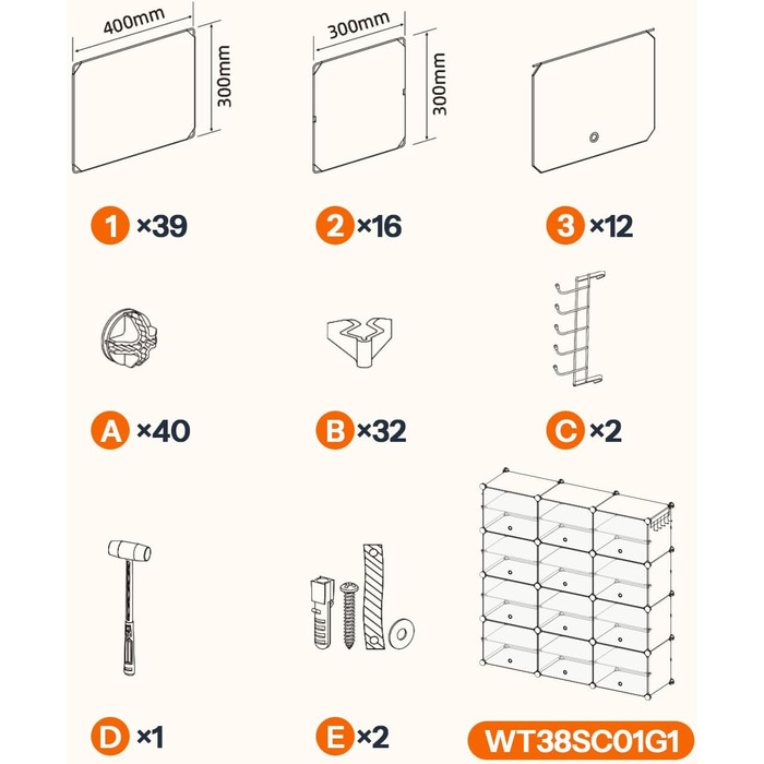 HOOBRO 8-Tier Shoe Rack, Shoe Cabinet, for 32 Pairs of Shoes, 40 x 30 x 30 cm per compartment, narrow, with doors, plastic, for living room, bedroom, hallway, entrance, White EWT28SC01G1 (12 compartments, 120 x 30 x 120 cm), White)