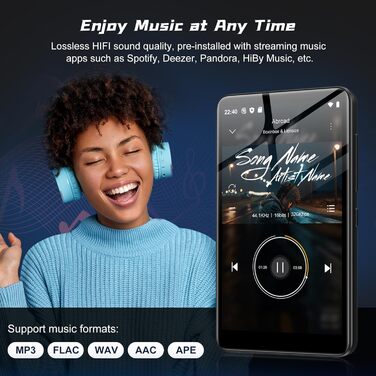 MP3 плеєр 32GB з Bluetooth 5.3, HiFi звук, для дітей, чорний (M9) - портативний музичний плеєр з еквалайзером, FM-радіо, підтримкою TF-карти до 128GB та навушниками