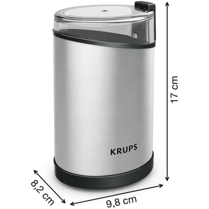 Електрична кавомолка Krups Fast Touch GX204D з нержавіючої сталі, 200 Вт, чорний колір, 75 г