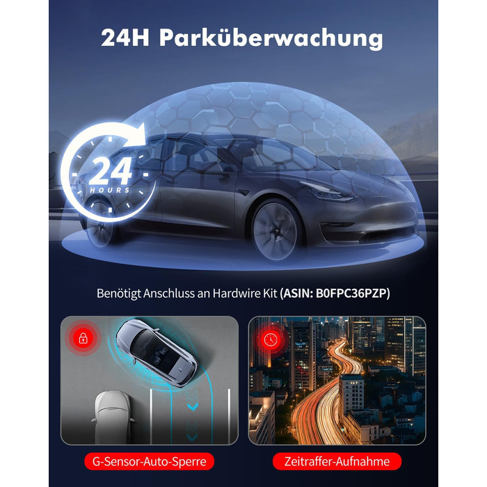 Відеореєстратор для авто 3-Kanal 4K UHD + Full HD (передня 170°, задня 140°, внутрішня 140°) з GPS, WiFi 6, нічним баченням HDR/WDR, 24/7 паркування, 64GB карта пам'яті