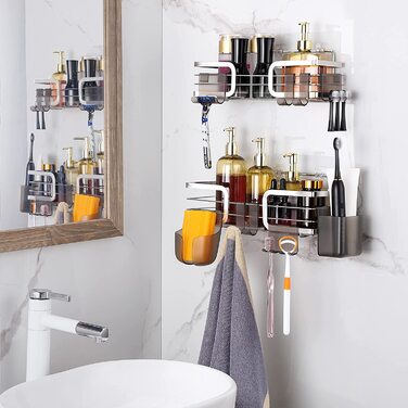 Gsocel Shower Shelf with 2 Hooks, Silver