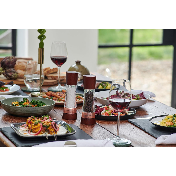 Набір для перцю та солі Cole & Mason Derwent Kastanie Roségold (2 шт.), ручний млин з регульованим керамічним жорном, дерево/акрил, 190 мм, Precision+, подарунковий набір