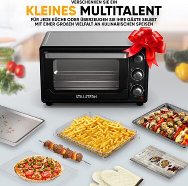 Міні-піч Stillstern CYCLONE PRO+ (25л) з конвекцією: піч-фритюрниця, гриль, тостер, піца, для кемпінгу, з антипригарним покриттям, рецепти, вертушка, 1500W