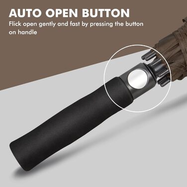 NINEMAX Парасолька велика, стійка до вітру, автоматична, для чоловіків та жінок, з подвійним покриттям, вентильована (колір: коричневий, розмір: XXL / 172 см)