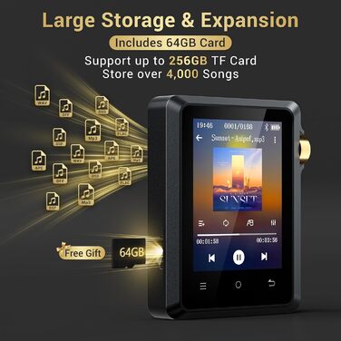 MP3 плеєр Hi-Res 64GB з Bluetooth 5.3, DSD DAC, підтримкою FLAC, 2.8