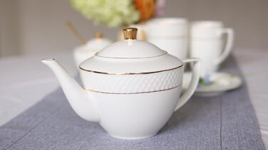 Wilmax - Teapot with Gold Pattern - 900ml - Porcelain Coffee Pot - High-Quality Tea Set - Ideal as a Gift - White - For Coffee, Tea - Ergonomic