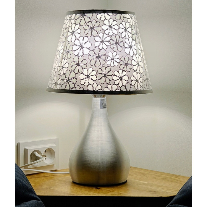 Сенсорна настільна нічна лампа з LED-абжуром, срібляста