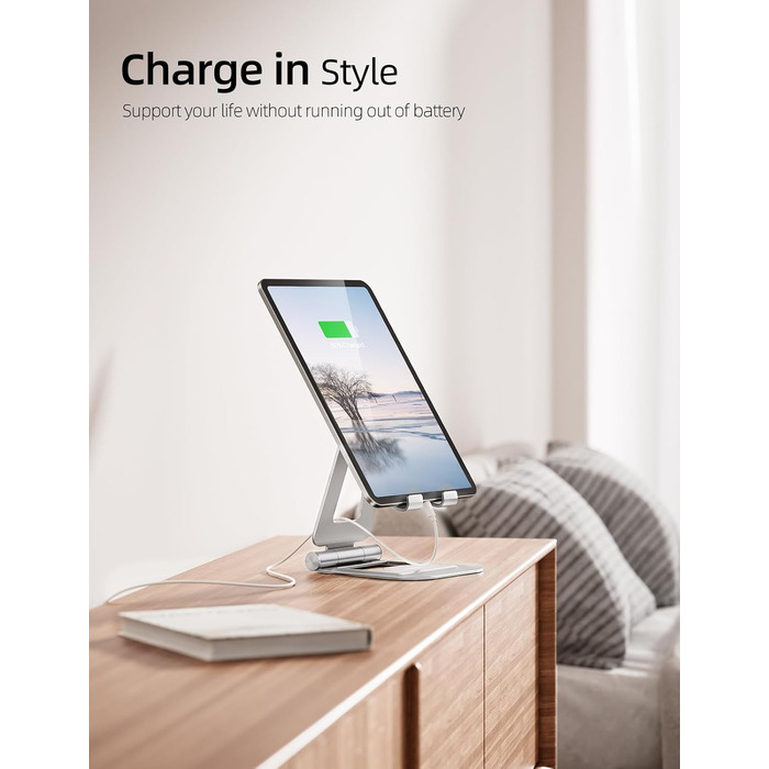 Алюмінієва подвійна складана підставка Nulaxy для iPad, планшетів та iPhone, регульований настільний тримач для Kindle, Pro/Air/Mini, чорний (B-Sрібло)